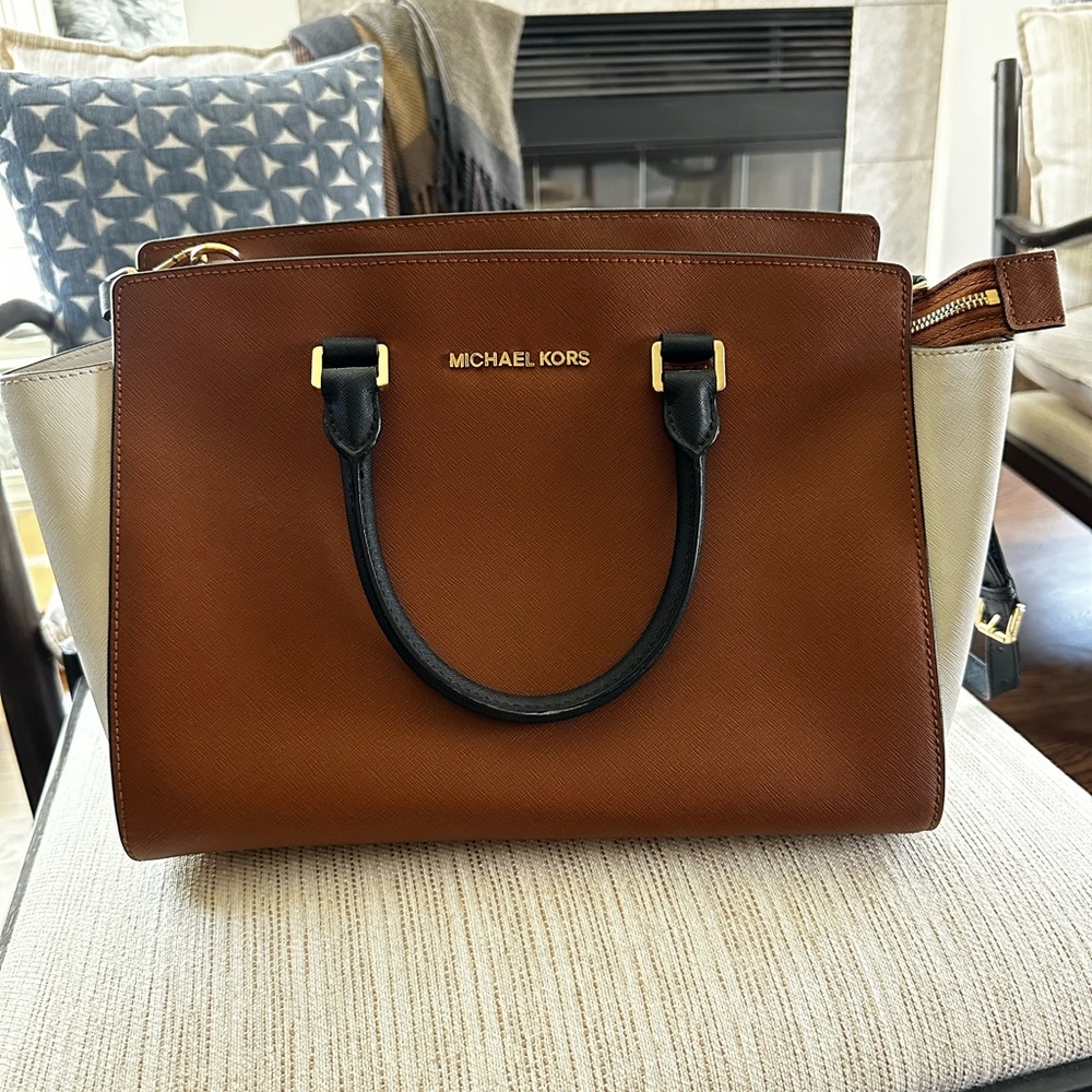 Michael Kors Brown and Cream Satchel Sophisticated Design